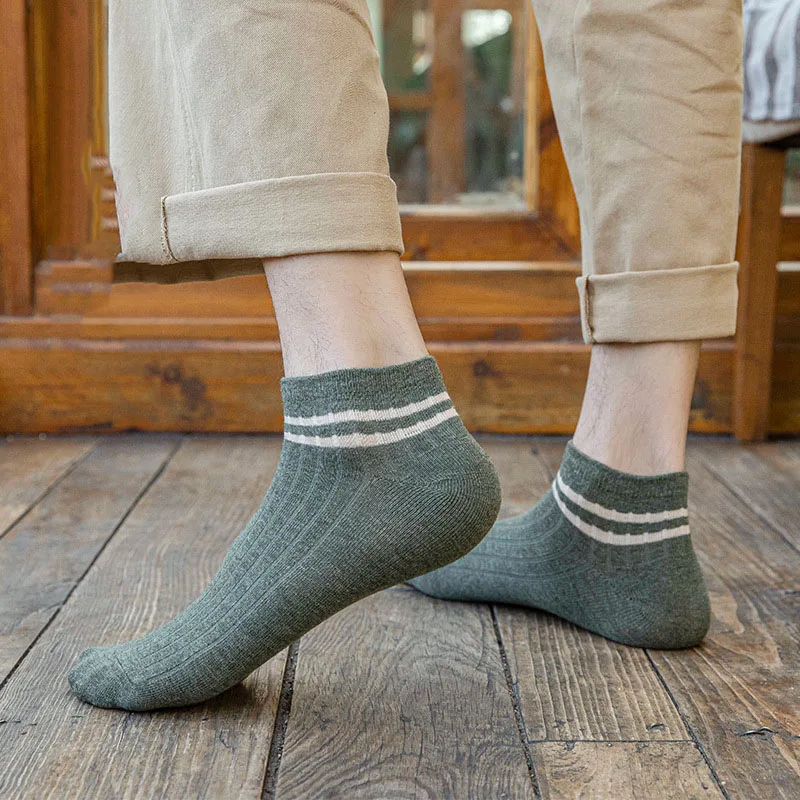 5 Pairs High Quality Men Cotton Socks Spring And Summer Casual Breathable Shallow Stripe Sweat-absorbing Pure Color Meias