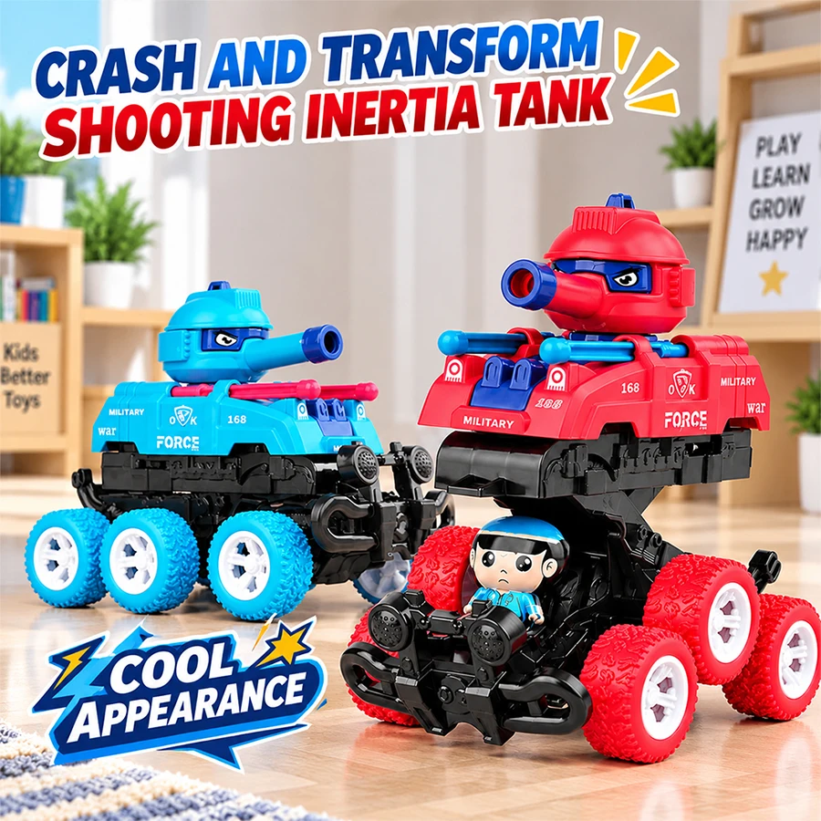 Kids' Collision Deformation Tank Car, Can Shoot Projectiles for Battle Competitions, Inertial Off-Road Toy Car, Boy's Toy