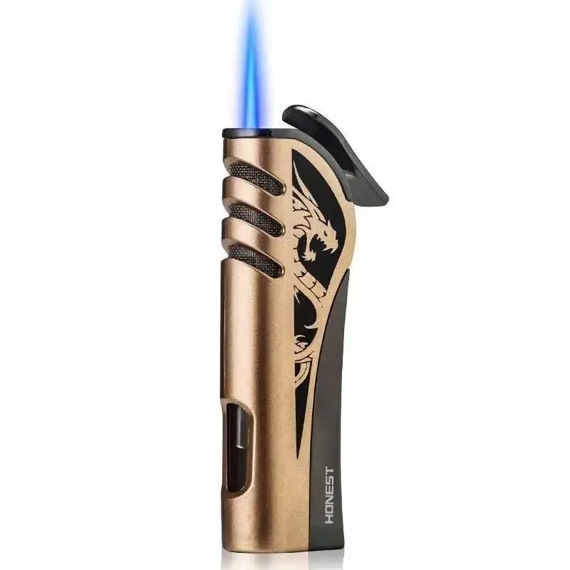 Straight Blue Flame Strip Torch Jet Dragon Lighter Windproof Gas Metal Inflatable Butane Cigarette Cigar Lighter Men's Gadget