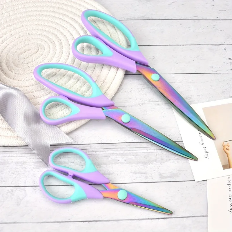 Sharp Titanium Blades 3pcs Craft Scissors Set - Soft Rubber Grip Handles, Stainless Steel Multipurpose Shears for Office、School