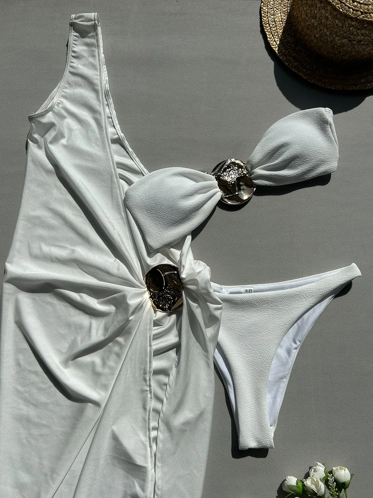 밴도 비키니 3피스 수영복 여성 수영복 2025 여성 비치웨어 수영복 꽃무늬 비키니 세트 스커트 비키니