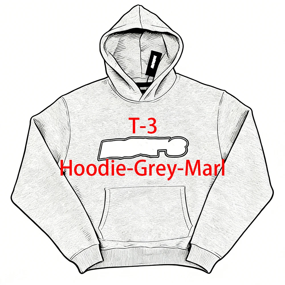 

T-3 Grey Cotton Embroidered Hoodie - Hip-Hop Street Jogging Pullover, Euro Trendy Casual Athleisure for Spring/Fall