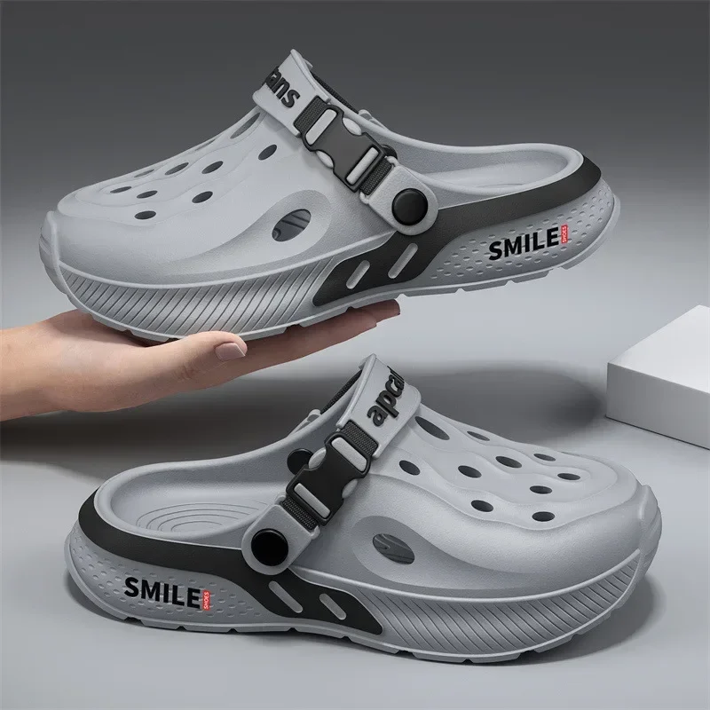 

Мужские сабо, уличная одежда, летние спортивные сандалии без шнуровки из ЭВА с толстой подошвой и чехлом на голову, элитные сабо