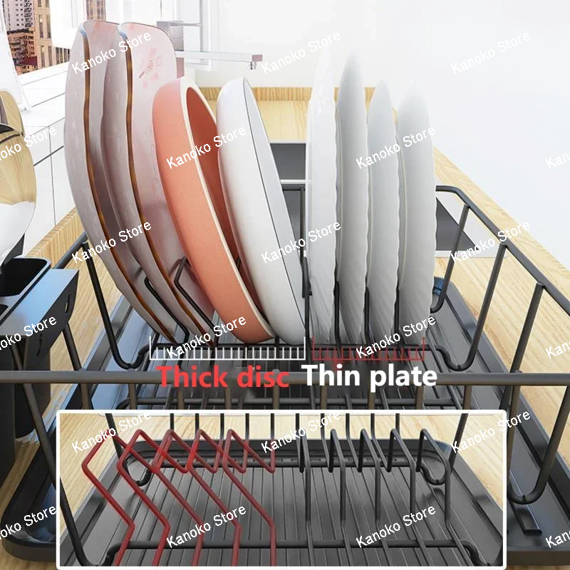 1/2 Tier Dish Drying Rack with Drain Board Kitchen Utensils Drainer Rack Countertop Dinnerware Plate Bowl Fork Spoon Organizer