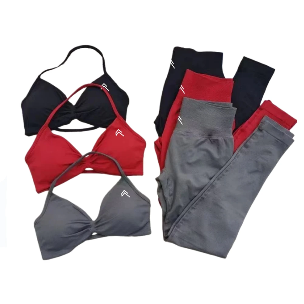 

2pcs Gym Suit Women's Halter Neck Yoga Bra Top High Waist Exercise Shorts Sports Suit Seamless Yoga Suit Fitness Clothes
