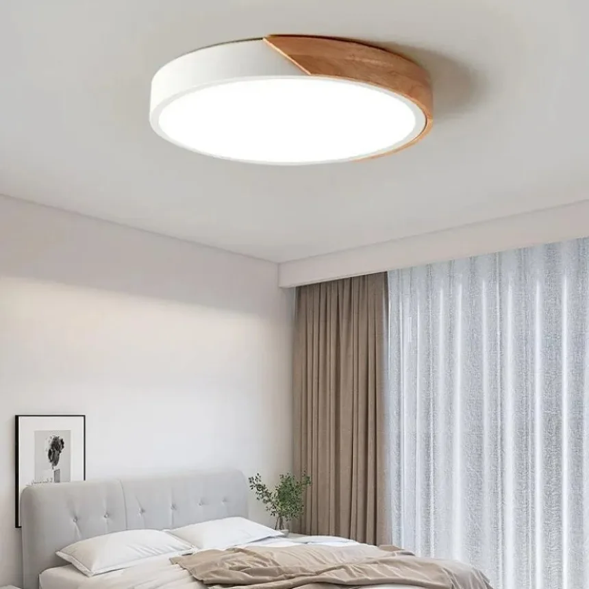 Wooden Edge LED Ceiling Light Modern Circular  Macaron Lighting Fixtures Living Room Bedroom Study Balcony Decoration Lighting