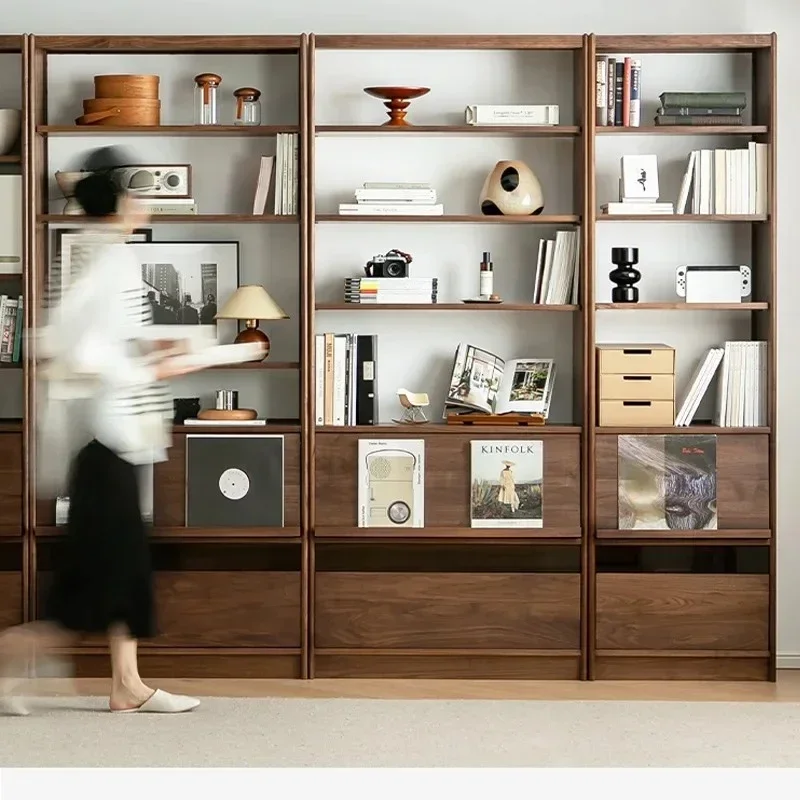 A Living Room Whole Wall Combination Cabinet All Solid Wood Floor Bookshelf Storage Display Cabinet