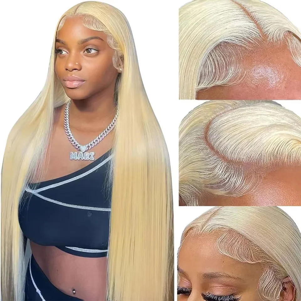 613 Blonde 13x6 HD Lace Frontal Wigs Pre Plucked Indian Raw Hair Straight 13x4 Lace Front Human Hair Wigs For Women 40 inch Honey Blonde Long Wigs Clearance Sale Bone Straight Wigs
