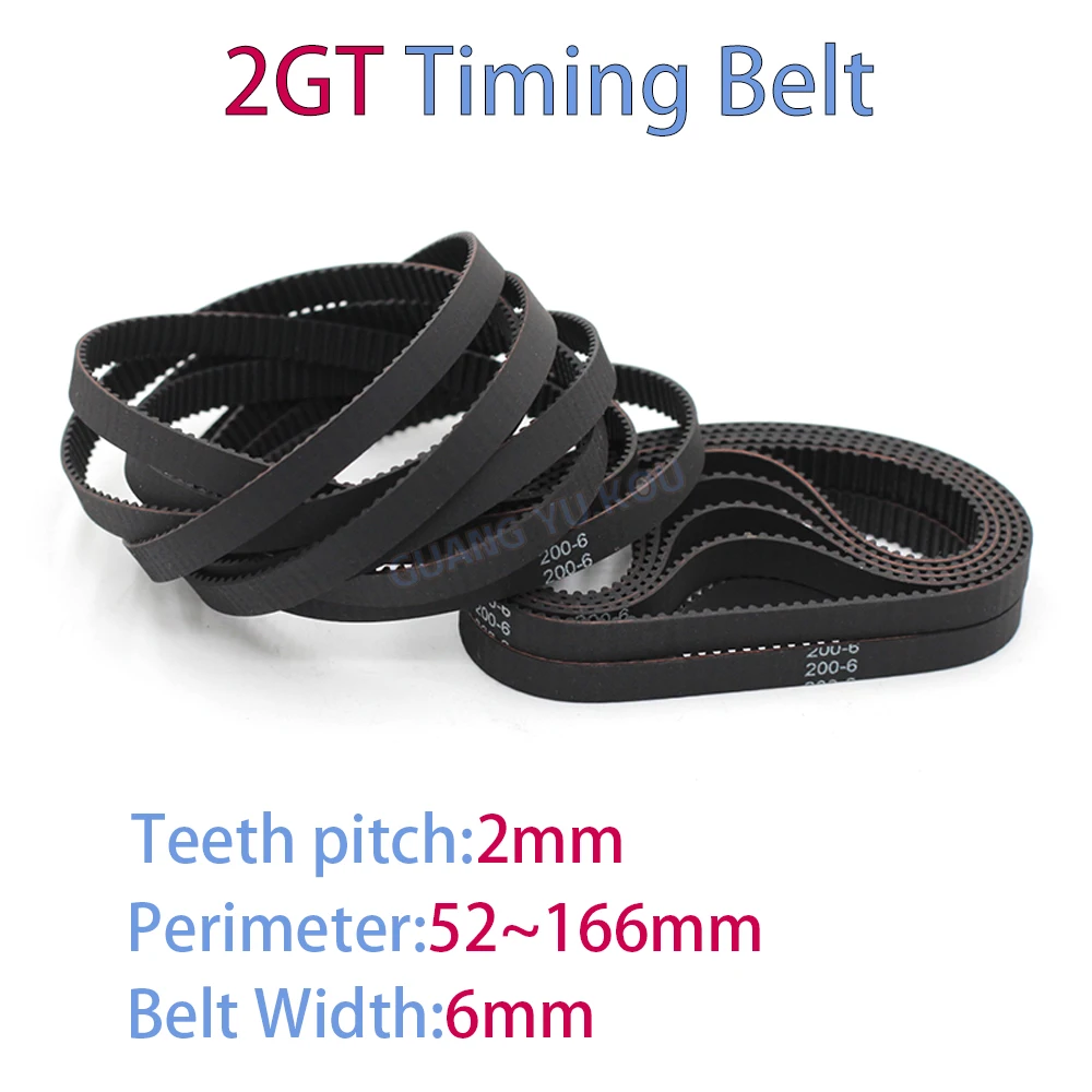 2GT Rubber Closed Loop Timing Belt Width 6mm Length 52 56 66 70 72 74 76 78 80 82 84 86 90 92 94 96 98 100 102 104 106 108~166mm