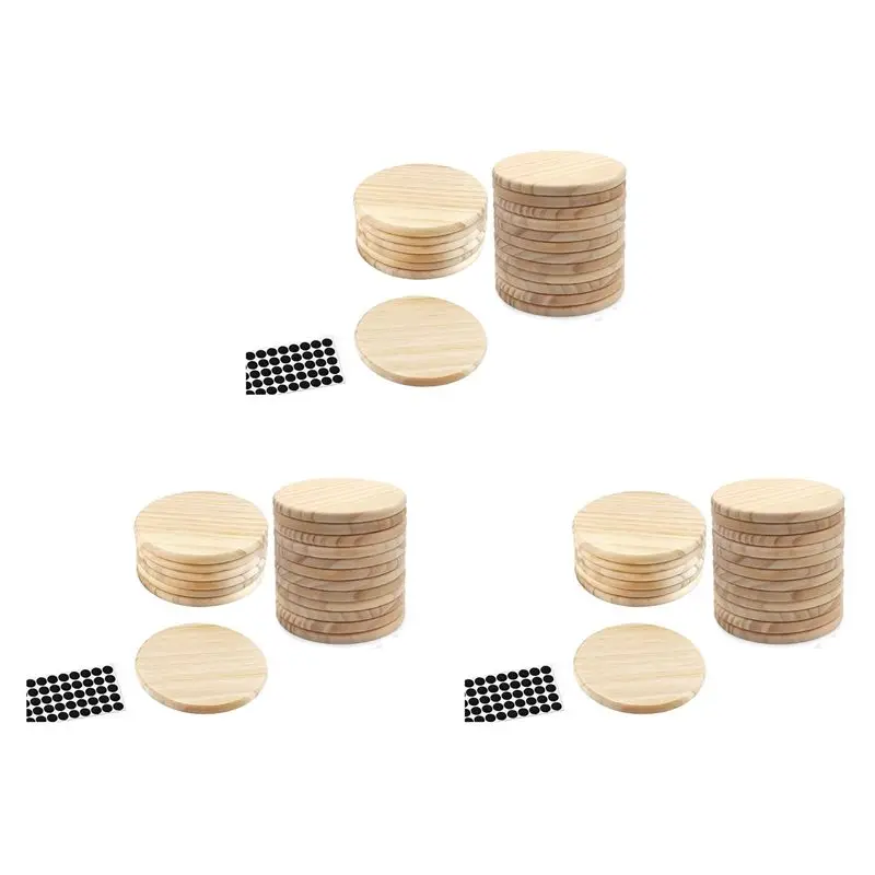 ABWP-60Pcs Unfinished Wood Coasters, 4 Inch Round Blank Wooden Coasters For Crafts With Non-Slip Silicon Dots