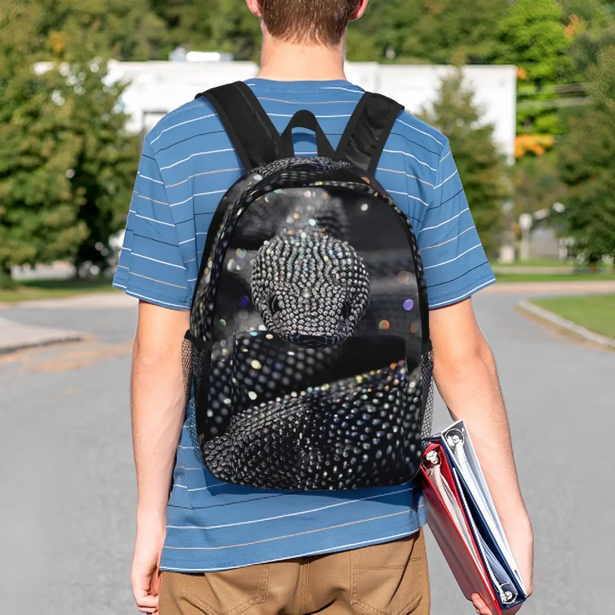 Black Sparkling Diamond Snake Backpack Student BookBag Kids School Bag Computer Shoulder Bags for Boys Girls