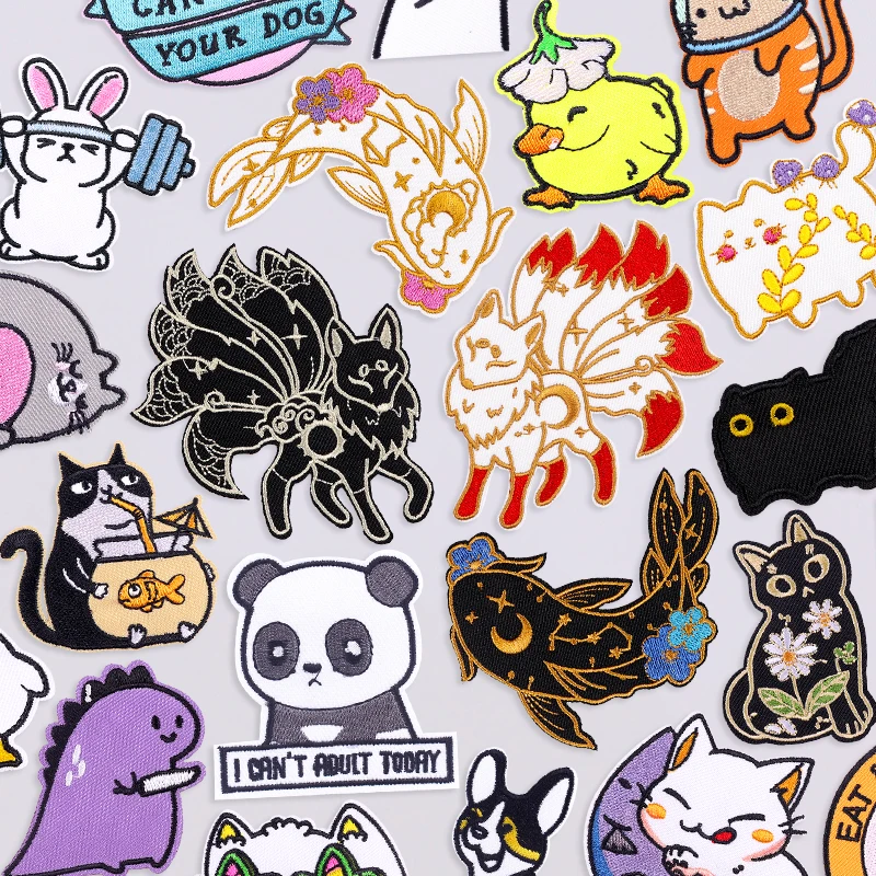 

Cartoon Fox Fish Applique Iron On Patches On Clothes Cute Cat Animal Embroidered Patches For Clothing Stickers Decorate Patch