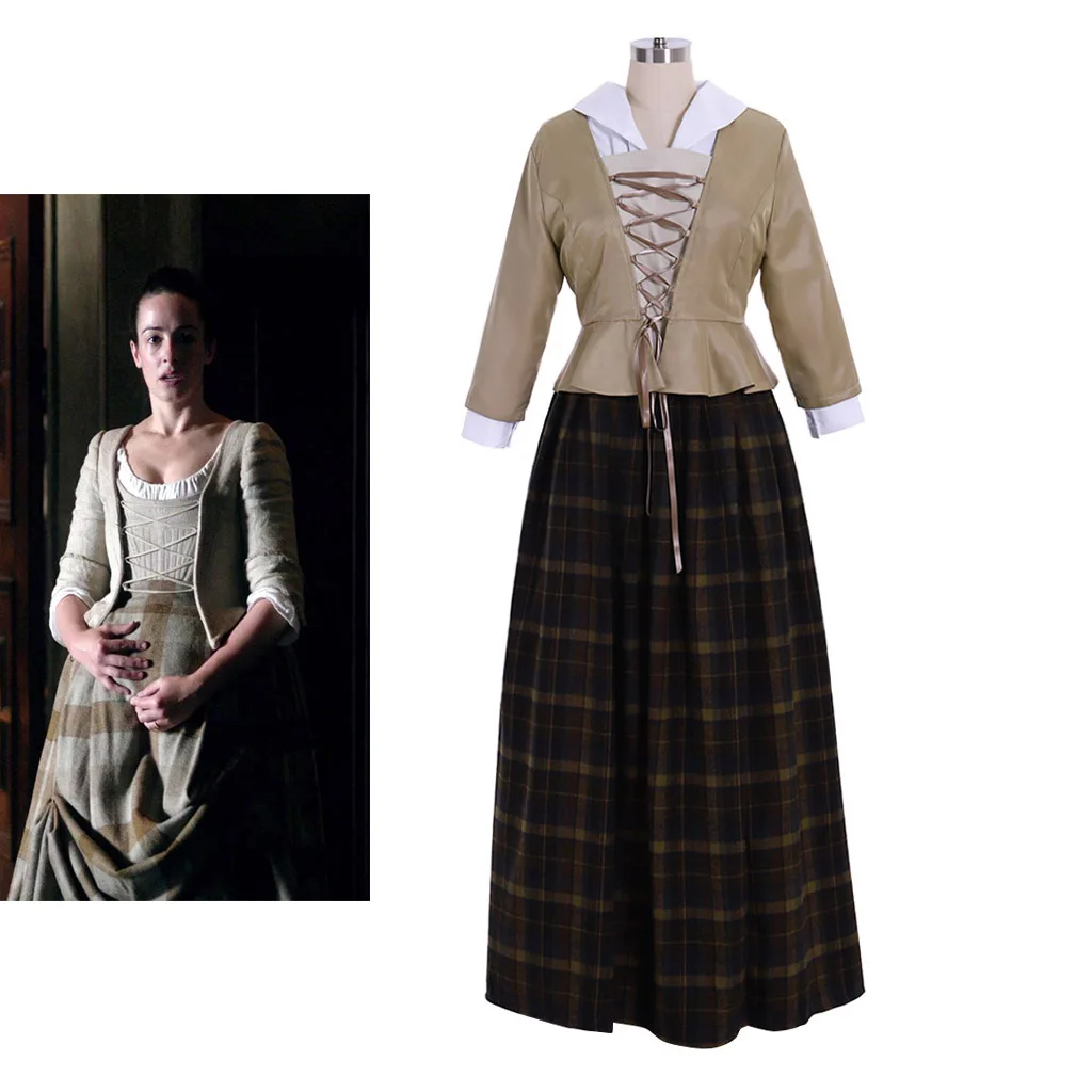 Jenny Fraser Murray Cosplay Outlander Dress Female Highland Scotland Shirt Ruffle Coat Plaid Skirt Halloween Carnival Party Suit