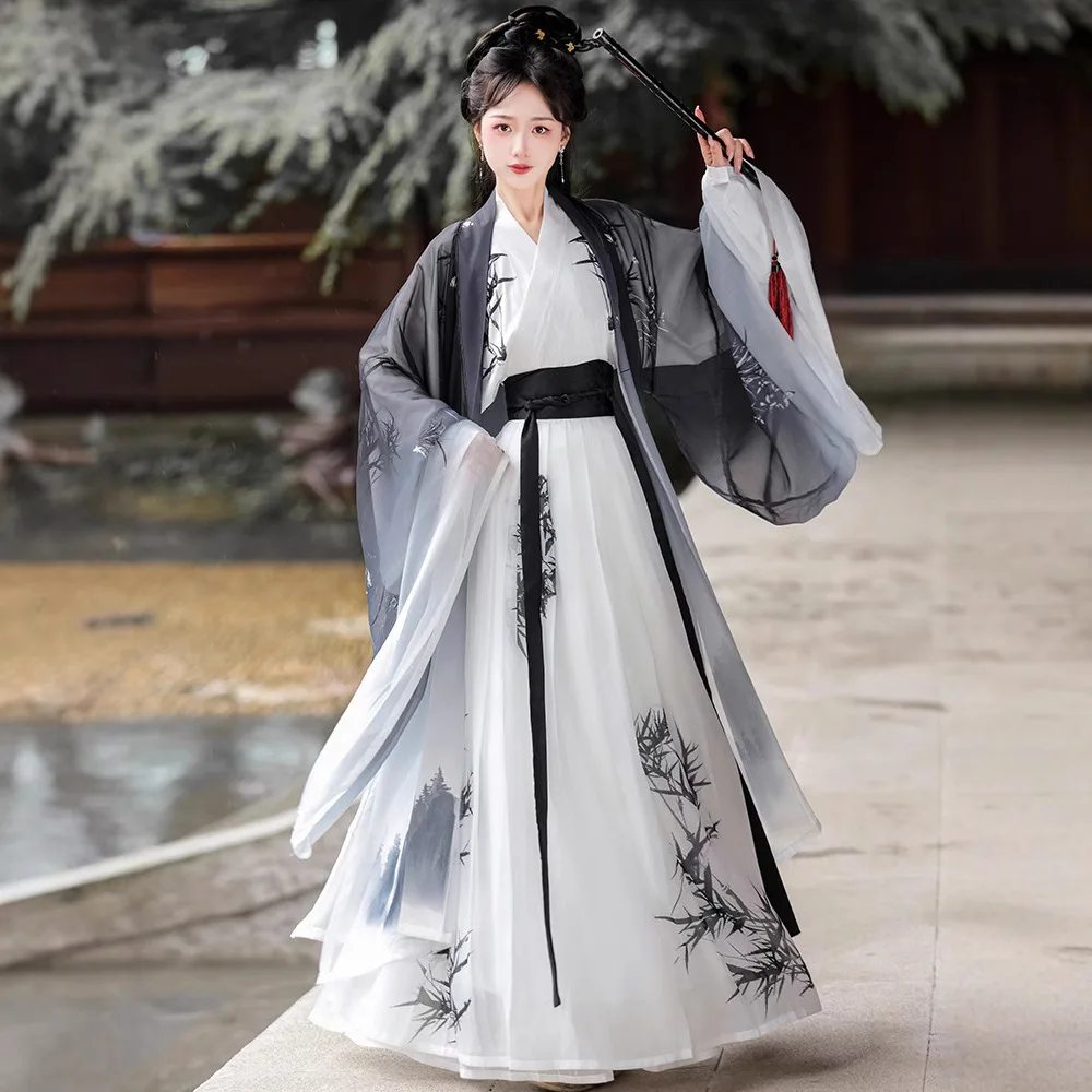 

Unisex Song Dynasty Style 2025 New Adult Waist-Length Ink Painting National Style Improved Daily Student Set Spring Summer
