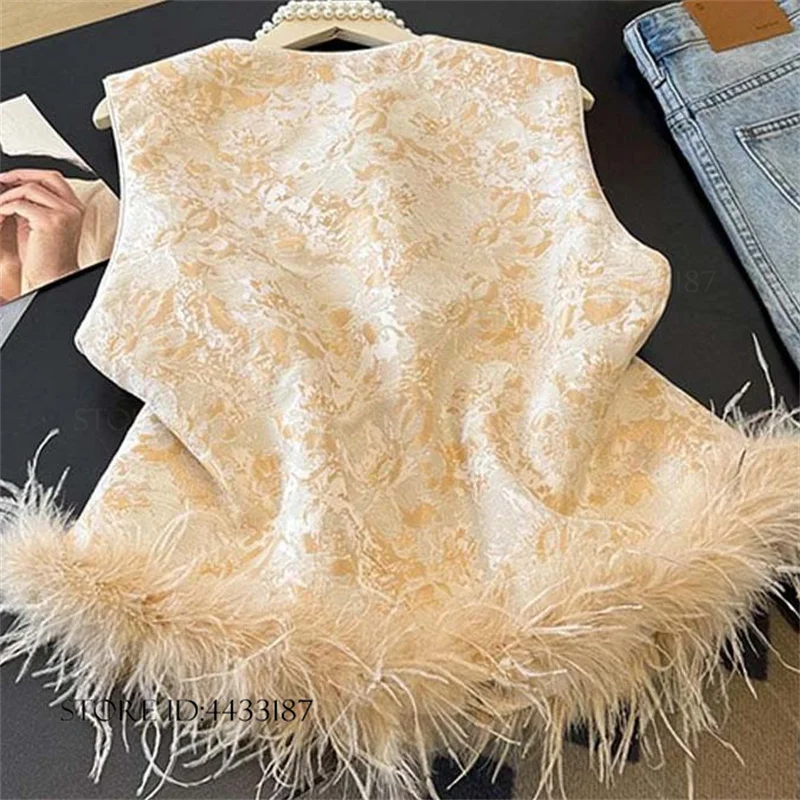 Autumn Winter New Cotton Padded Female Tang Costume Tops Chinese Style Qipao Vest Jacket Coat Feather Beads Cheongsam Waistcoat