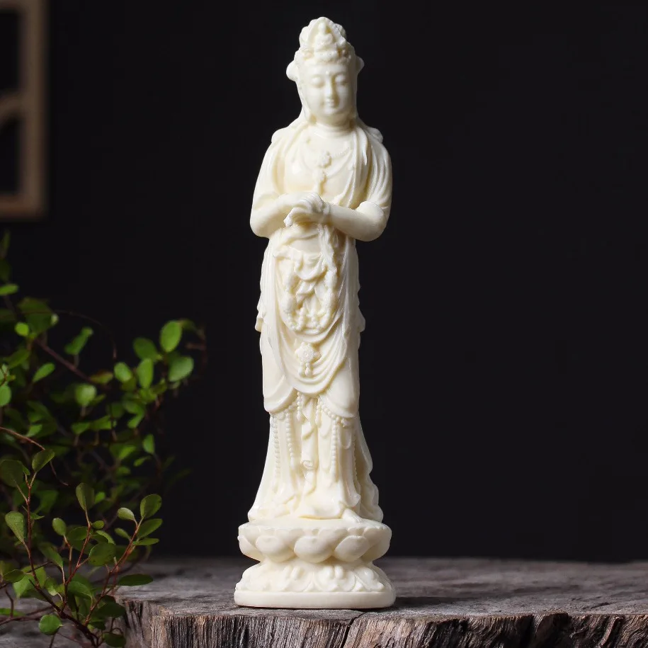 Ivory Nut Carved Relaxed Guanyin Bodhisattva Statue 20*6cm Buddha Altar Antique Shelf Home Craft Ornament