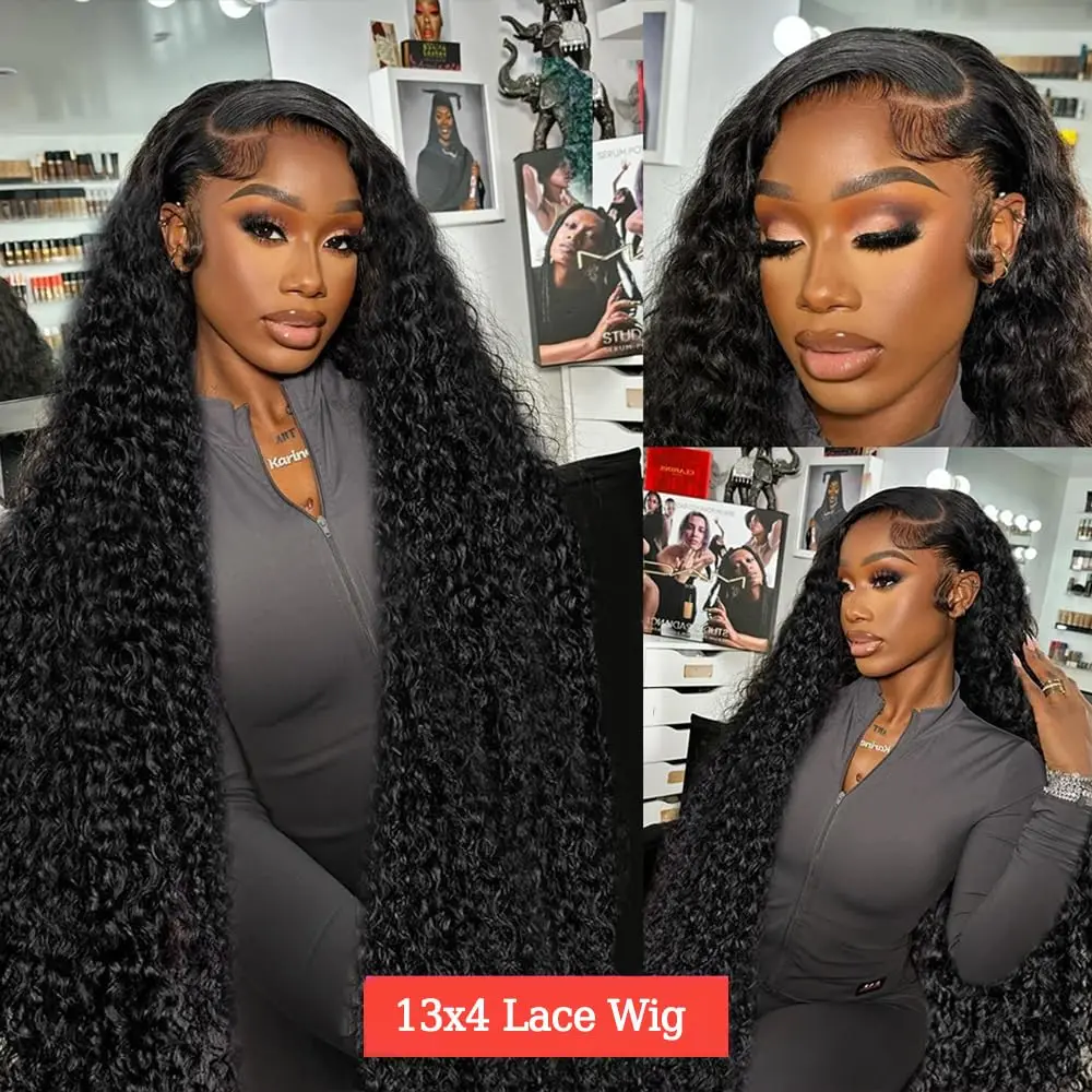 13x6 Deep Wave Lace Front Wigs Human Hair 180% Density Deep Curly Frontal Wigs Human Hair Glueless HD Lace Front Wigs Human Hair