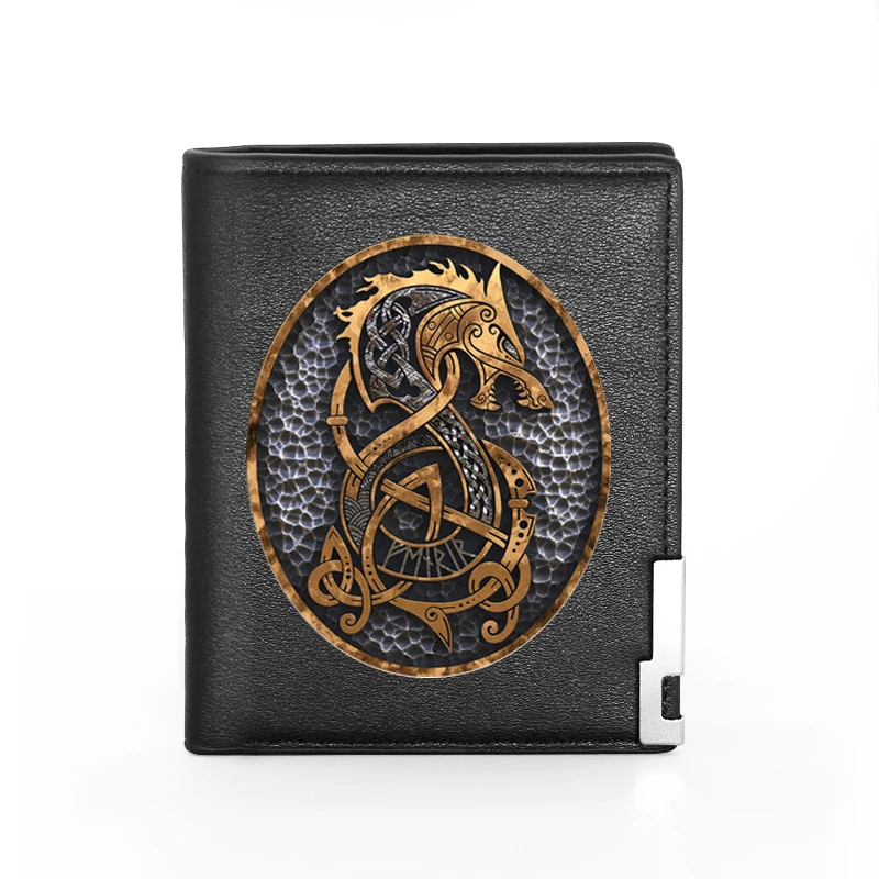 High Quality Vintage Viking Dragon Cover Men Women Leather Wallet Billfold Slim Credit Card/ID Holders Inserts Short Purses