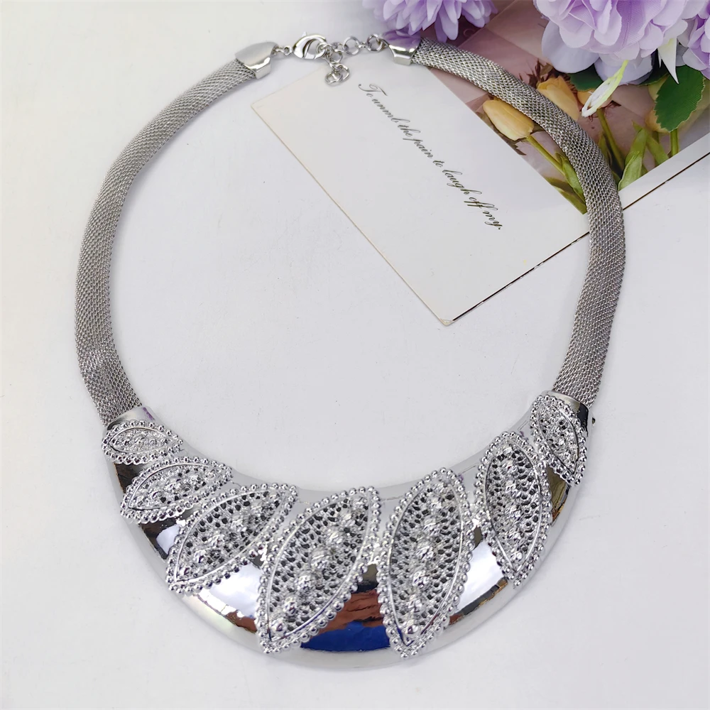 Luxury 18K Gold Plated African Jewelry Set Exaggeration Chunky Big Necklace Bracelet Ring Earrings Wedding Party Jewelry