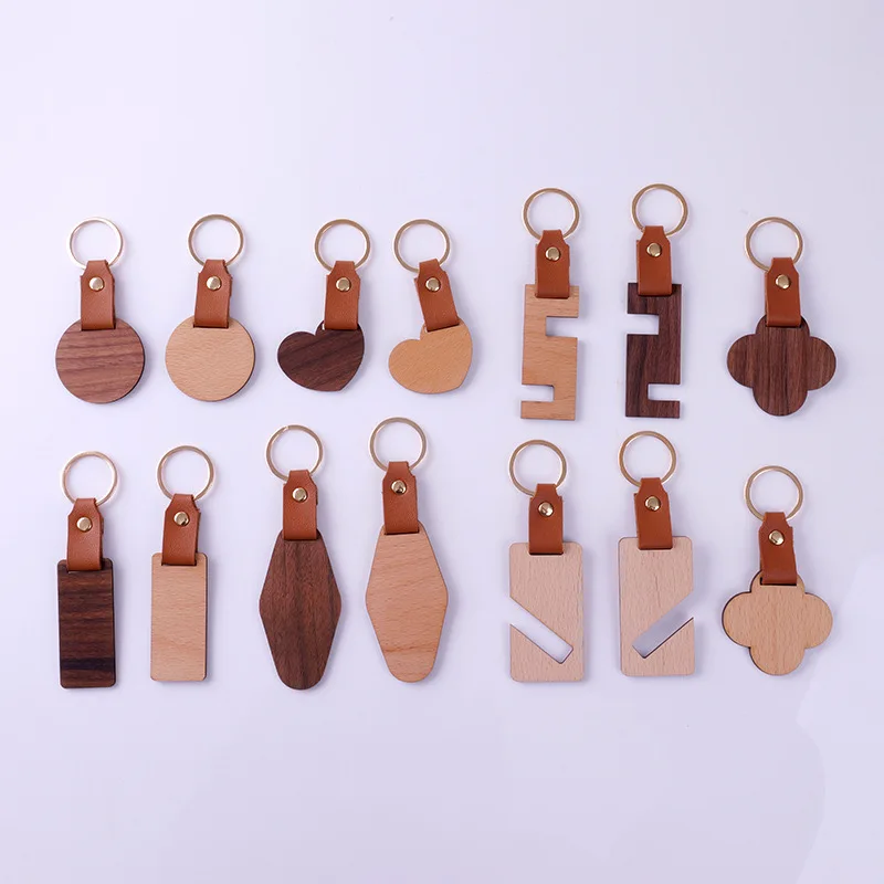 10PCS Solid Wood Key ring Personality Pendant Creative Gift Car Hotel Keychain DIY Logo Print Free Delivery  Shipping