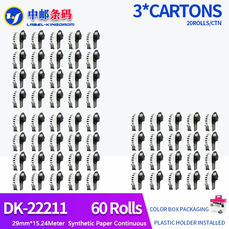 60 Rolls Generic DK-22211 Label 29mm*15.24M Continuous Compatible for Brother Printer QL-570/700 All Include Plastic Holder