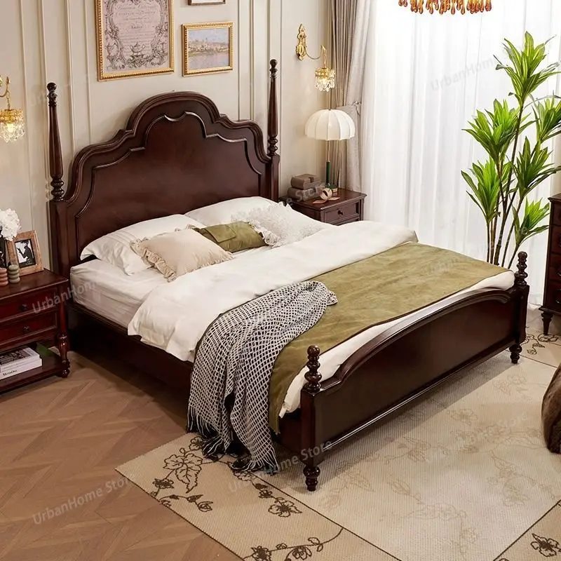 American Solid Wood Bed Bases & Frames French Retro High-End Bedroom Double Bed Designer Bedroom Furniture Cama De Casal FYBB