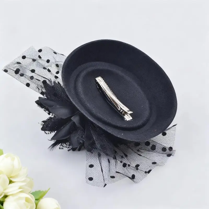 Black Pearl Flower Hair Clip Hat Artificial Mesh Pillbox For Women Elegant Formal Hat Jewelry Accessories - Image 6