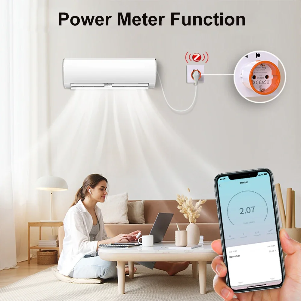 Tuya Smart Zigbee 3.0 Power Plug 16A EU Outlet 3680W Meter Remote Control Work With Alexa And Tuya Hub