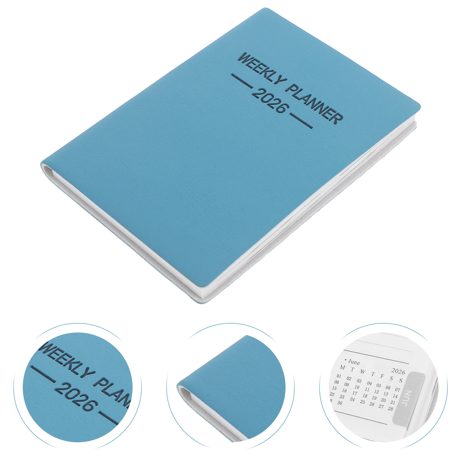 

2026 English Daily Planner Portable Pocket Design Sturdy PU Cover Thick Paper Binding Monthly Calendar Small Notebook