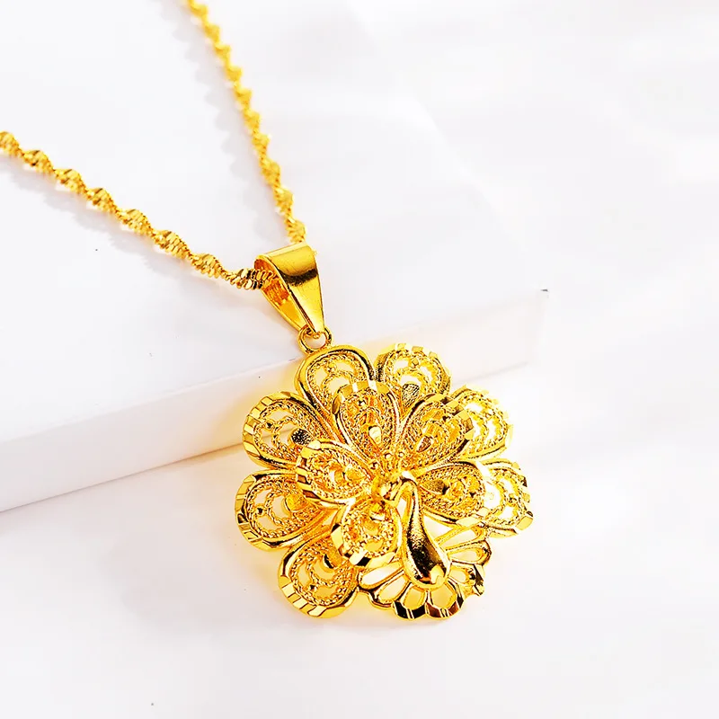 Collier pendentif fleur de paon en or véritable 24 carats, chaîne de clavicule, bijoux en or pur, Noble, AU30/10/2018, 600