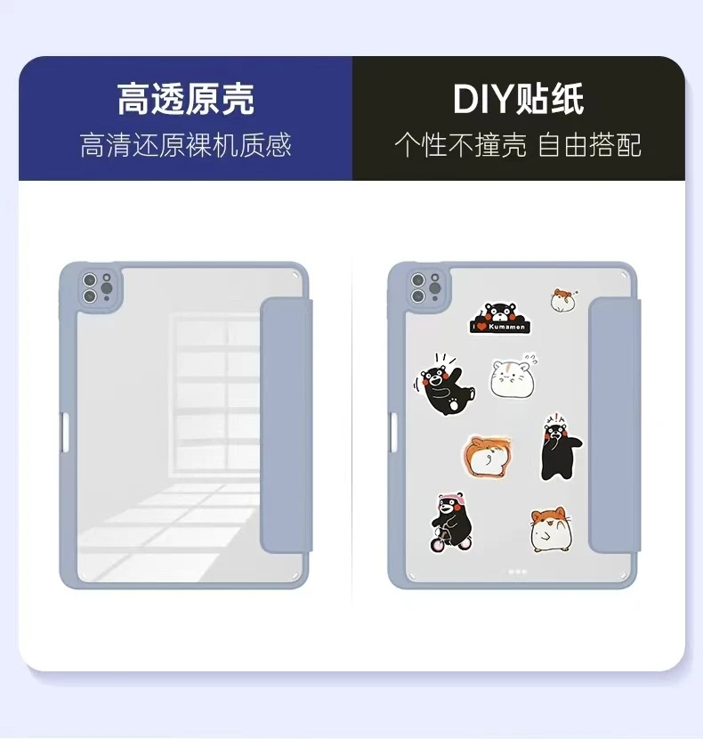 Dreifach Faltbare Acryl-Hülle mit Stifthalter für iPad Air 6/7 Pro 11 Mini 7 Stoßfest – Detail 7