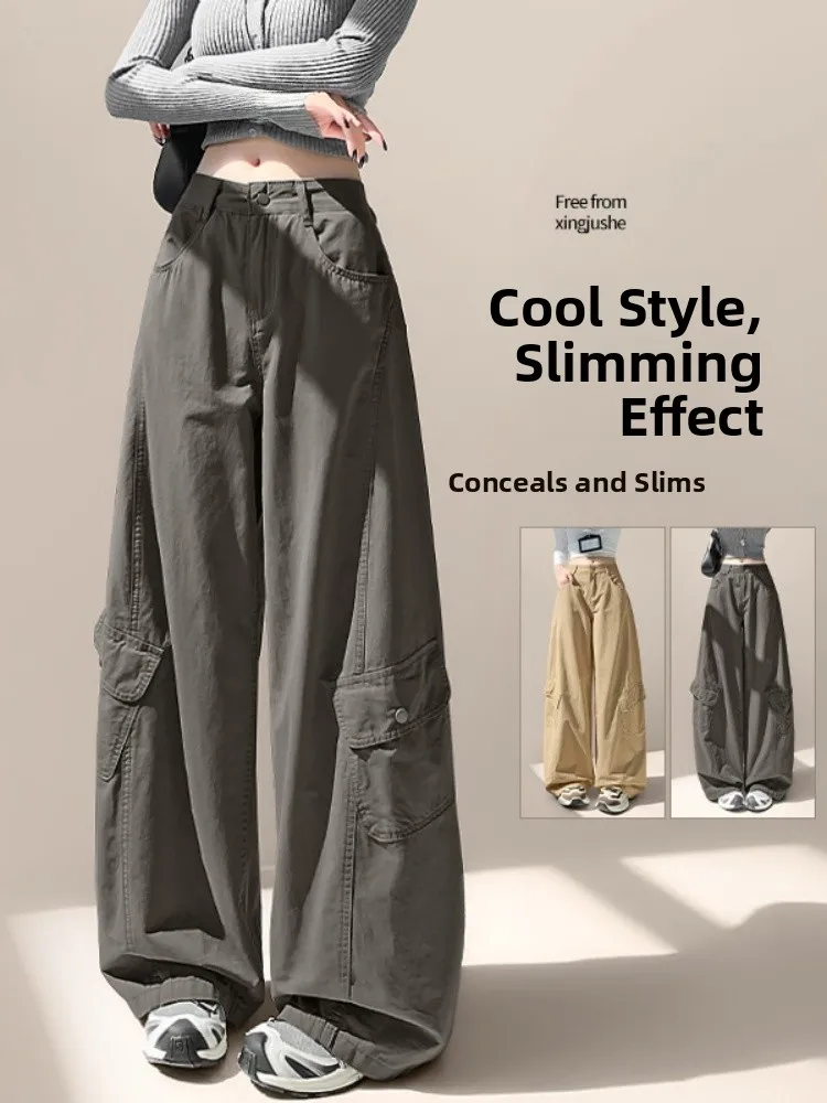 

plus Size High Waist Thiened Fce Workwear Denim Pants Women's Autumn Winter Straight Leg Wide Leg Pants Slimming Effect