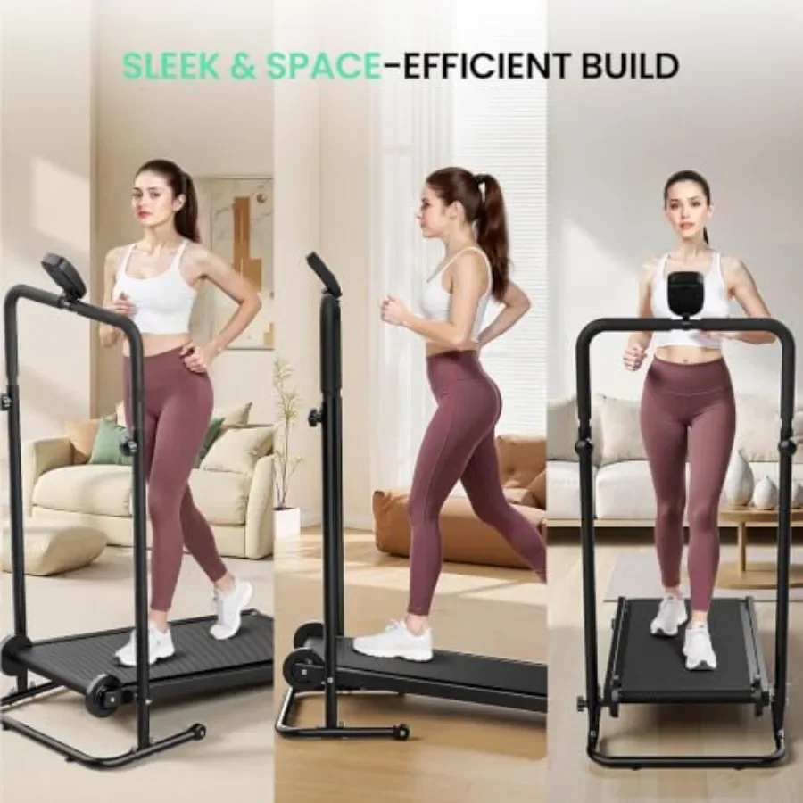 Incline Manual Treadmill - Dual Flywheel Non-Electric Walking Pad for home gym use, aluminum frame, black, smooth belt motion a