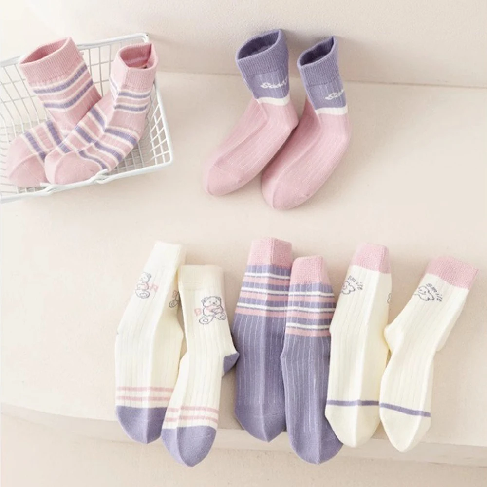 5 أزواج من جوارب الأطفال، رسوم متحركة للخريف، أقدام غير خانقة، طلاب أطفال عصرية، جوارب متوسطة قابلة للتنفس، جوارب غير رسمية