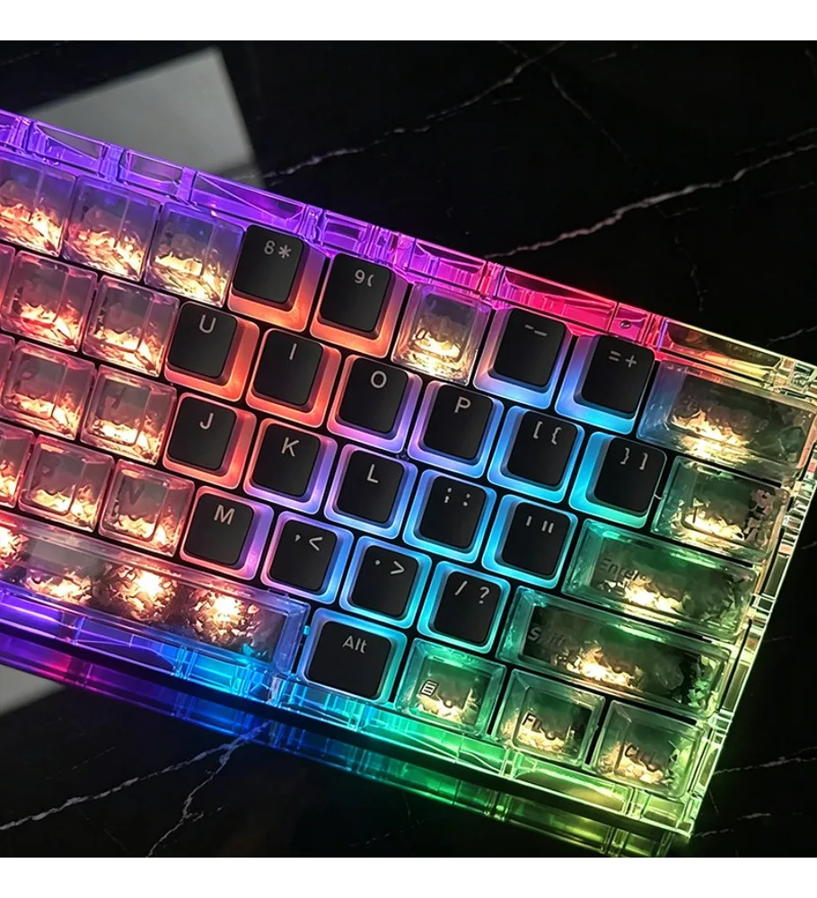Black carbon fiber splicing love double leather milk pudding keycaps personalized adaptation wooting step from ace68 key