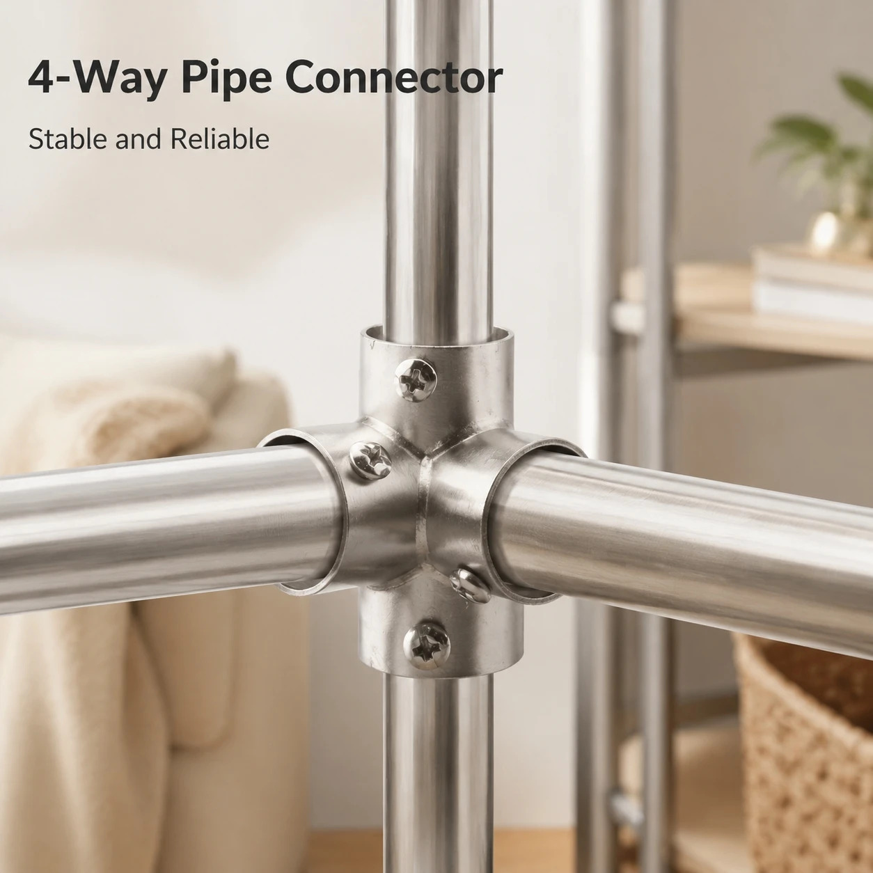 Pipe Connectors 304 Stainless Steel Weldless Tube Fittings Heavy Duty Joint for Clothes Drying Racks Garden Plant Stands