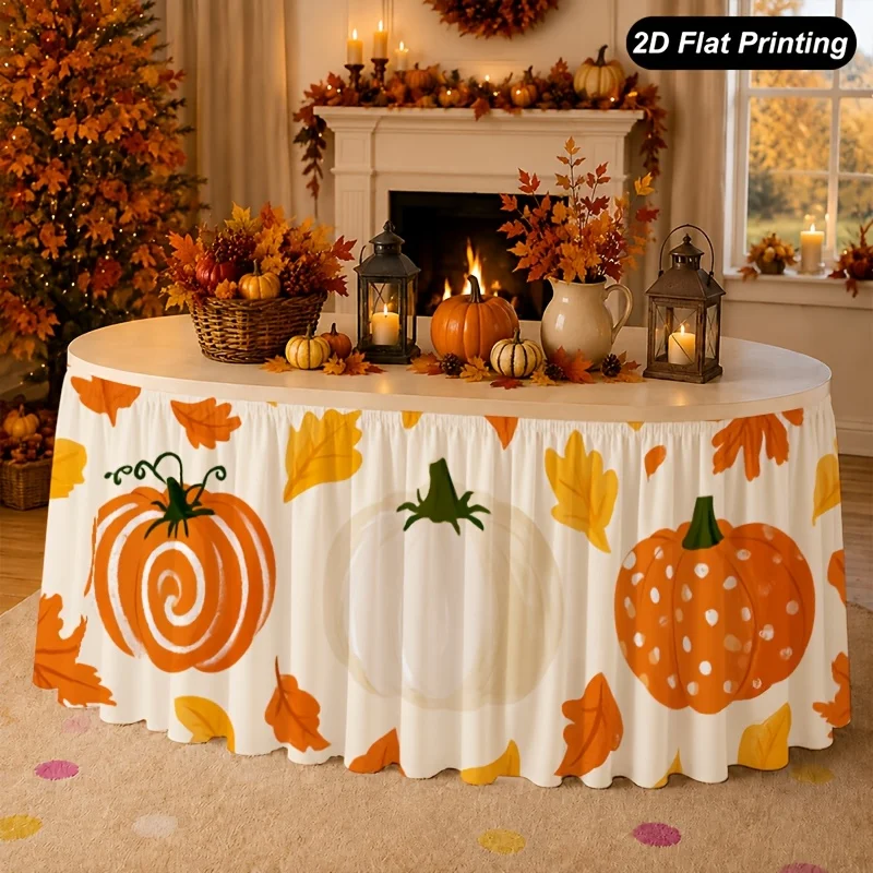 One-piece 2D flat autumn table flag with pumpkin and maple leaf pattern for tablecloth, suitable for home kitchen