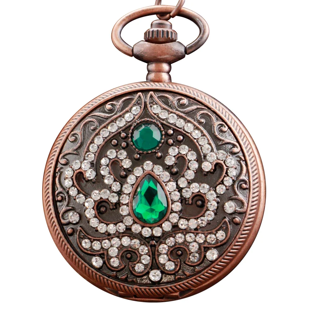 Luxe Groene Gem Magic Diamond Power Stone Quartz Zakhorloge Mannen en Vrouwen Ketting Klok Steampunk Mode Cadeau Accessoires