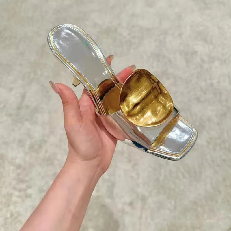 

Women's Multicolor Sexy Peep Toe Metal Decor Slippers Novel Strange Style Medium Heel Slippers Hot Chick Street Trend Slippers