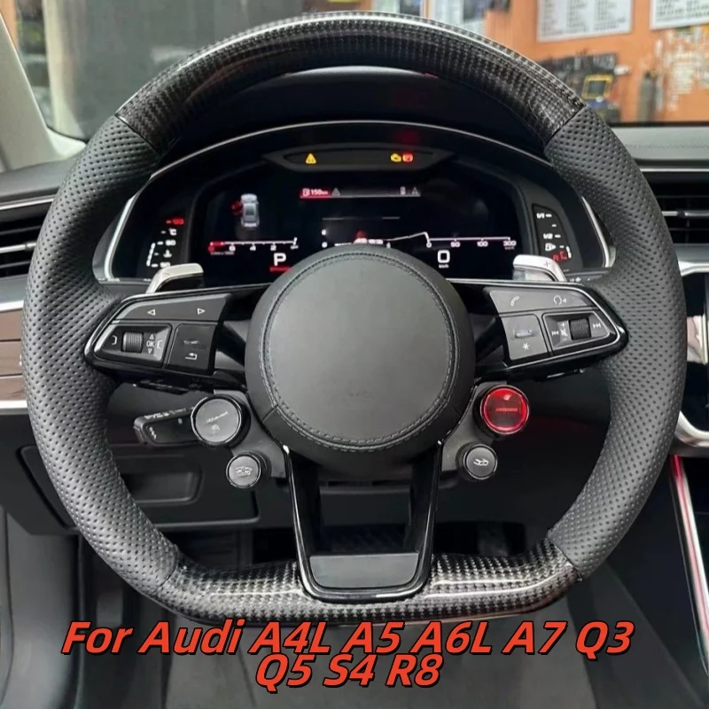 

Car Steering Wheel Carbon Fiber Custom Made Leather For Audi A4L A5 A6L A7 Q3 Q5 S4 R8 Car Interior Accessories