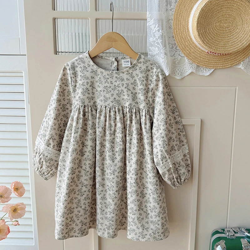 2025 New Autumn European American Style Sister Dress 2-7Yrs Girl Party Dress Long Sleeved Cotton Print Kids Princess Dresses