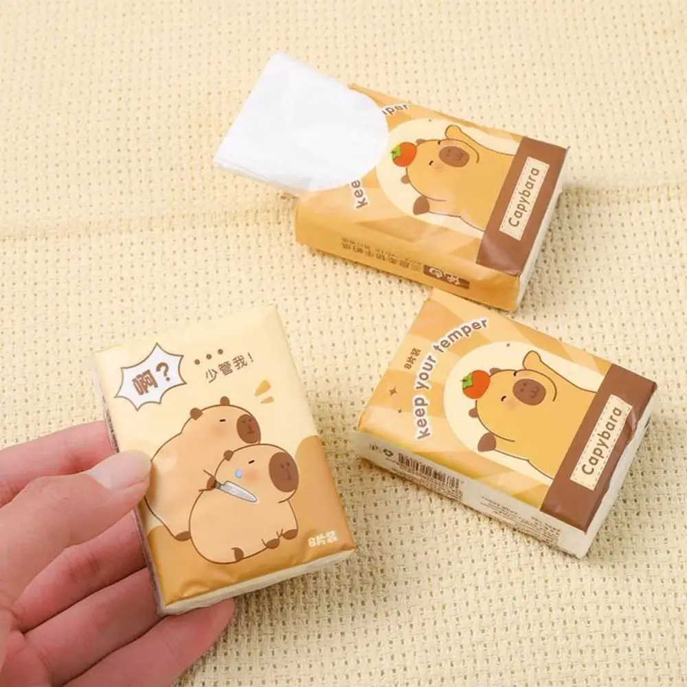 9 Packs Capybara Handkerchief Paper 3Ply Cleaning Panda Cartoon Handkerchief Paper Soft Skin-friendly Capybara Peripheries