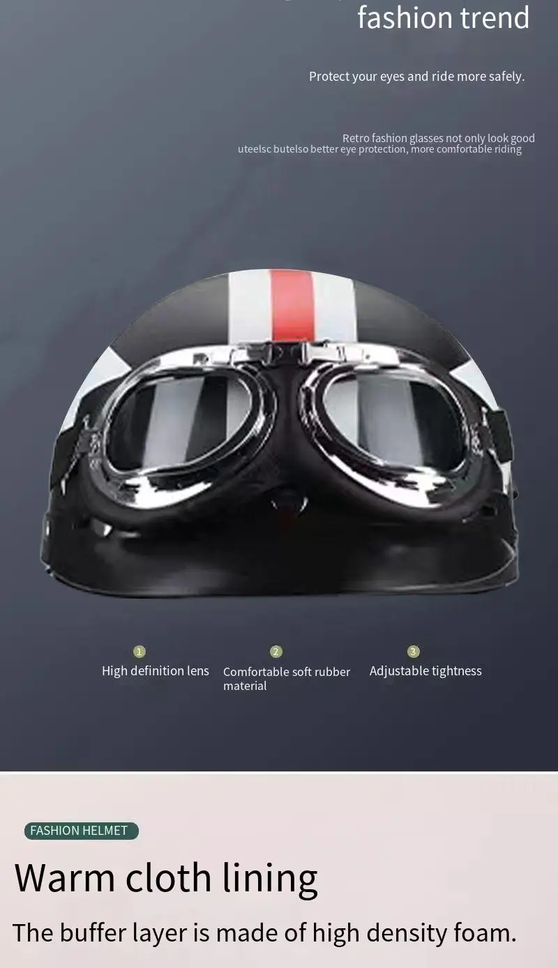 Leather Motorcycle Helmet, Safe Riding for Men & Women, Four‑Season French American Retro Style, With Neck Gaiter & Leather Gogg