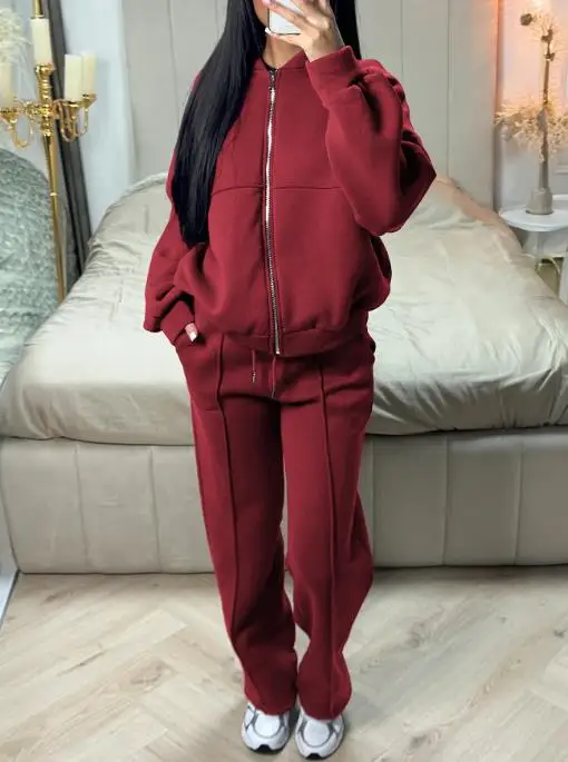 

2025 Autumn and Winter Simple Sports Zipper Jacket Casual Pants Set Women's Clothing