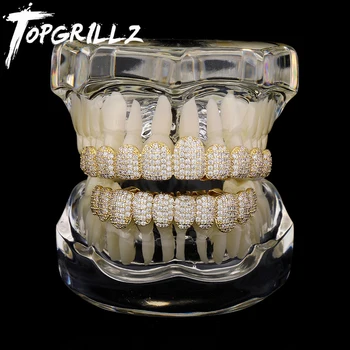 TOPGRILLZ Iced Out Cubic Zirconia Grillz Brace Punk 10/10 Top Bottom Teeth Mouth Fang Grills Vampire Tooth Cap Cosplay Jewelry