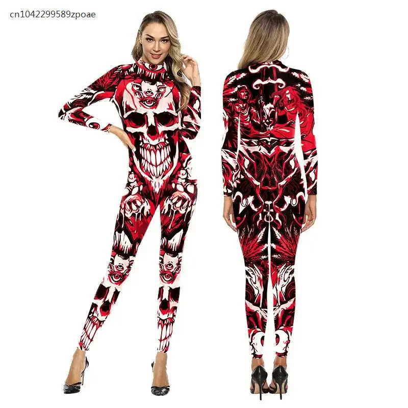 2024 New Halloween 3D Skeleton Digital Printing Cosplay Costume Jumpsuit Performance Zentai Suit Full Spandex Bodysuit