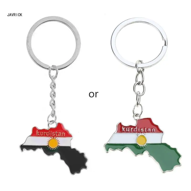 Kurdistan Map Charm Necklace Flag Pendant Clavicle Chain Ethnic Long Choker Jewelry Friendship Keychain for Women Men