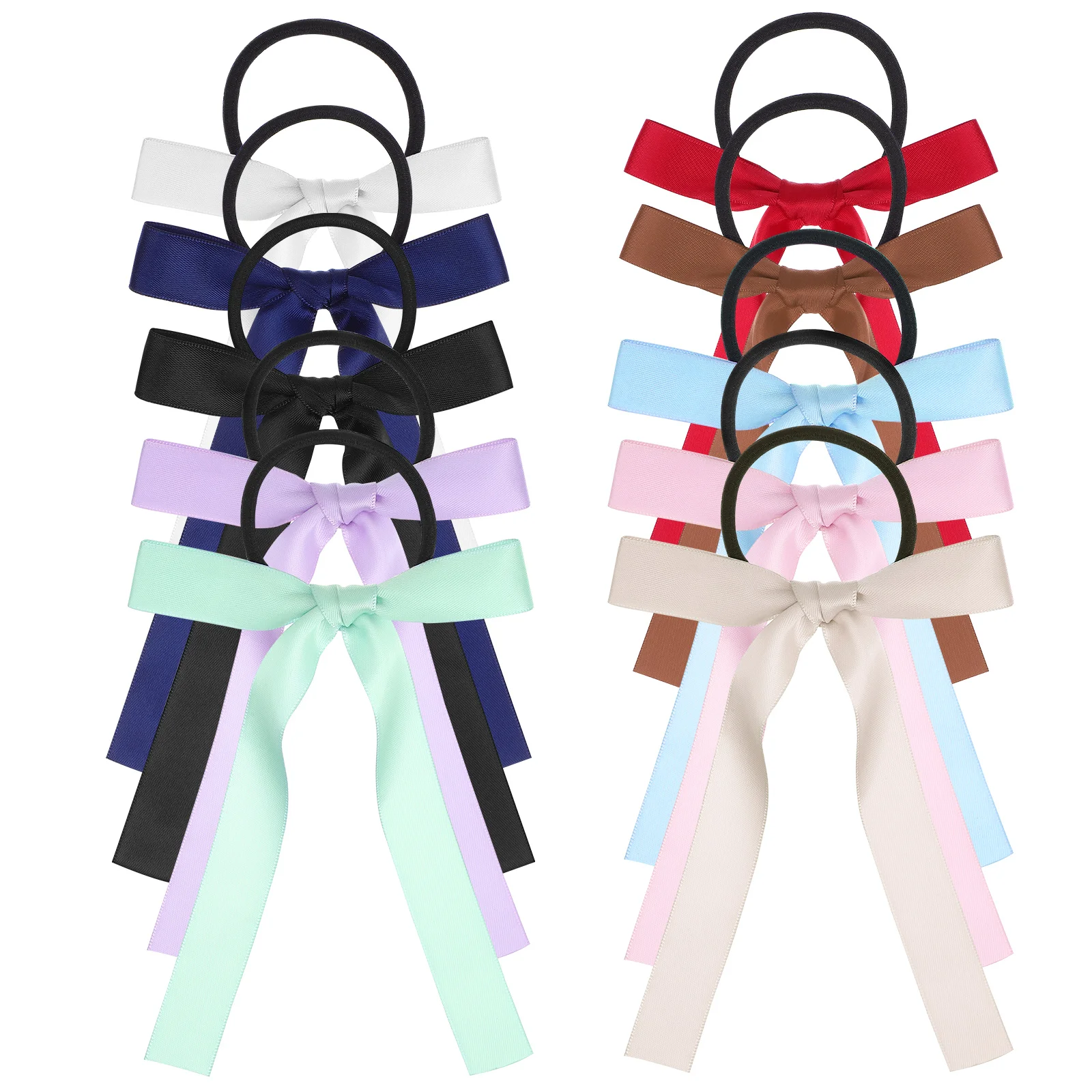 

10pcs Hair Bow Headband Ties Long Ponytail Holder White Ribbon Bowknot Scrunchies Bands Satin Material Hairstyle Elegance