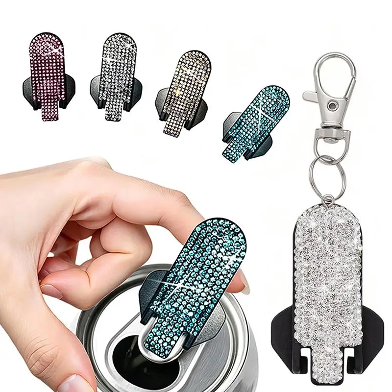 Easy Grip Bling Rhinestone Keychain Bottle Opener Portable Beverage Tool for Camping Home Daily Scenario Use