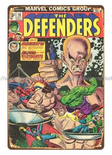 1974 Defenders comics metal tin sign rectangular metal wall decor